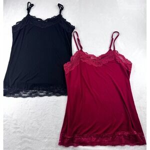 Kate Kasin Lace Trim Tank Top Women Small Black & Red Spaghetti Straps-Pack Of 2